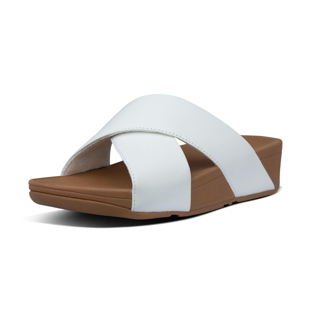 Fitflop Womens Slides - Lulu Leather Cross - White - 275-ZJSVRX